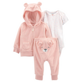 Conjunto Abrigado "Oso Rosa" (3 Piezas)